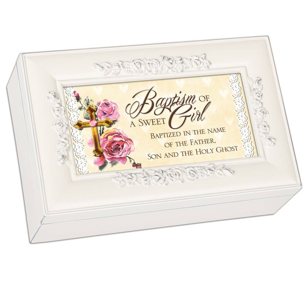 Baptism Girl Embossed Rosette Jewelry Box