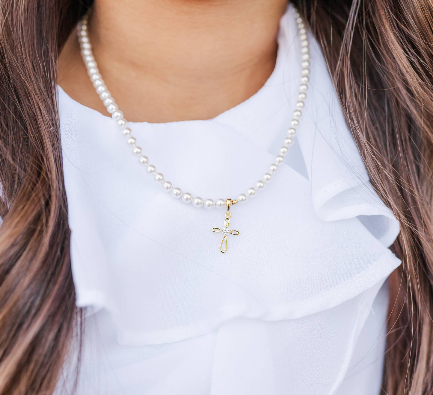 14K Gold Plated First Communion Cross Necklace