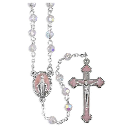 5mm Crystal Rosary with Pink Crucifix