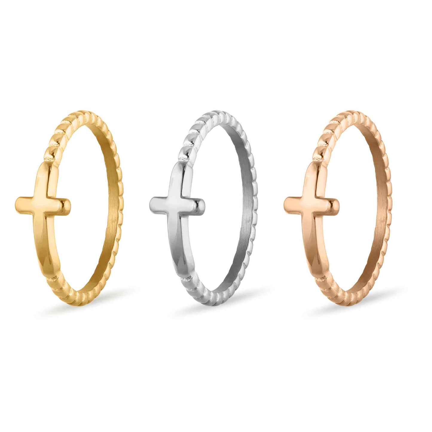 Stainless Steel Beaded Stackable Cross Ring