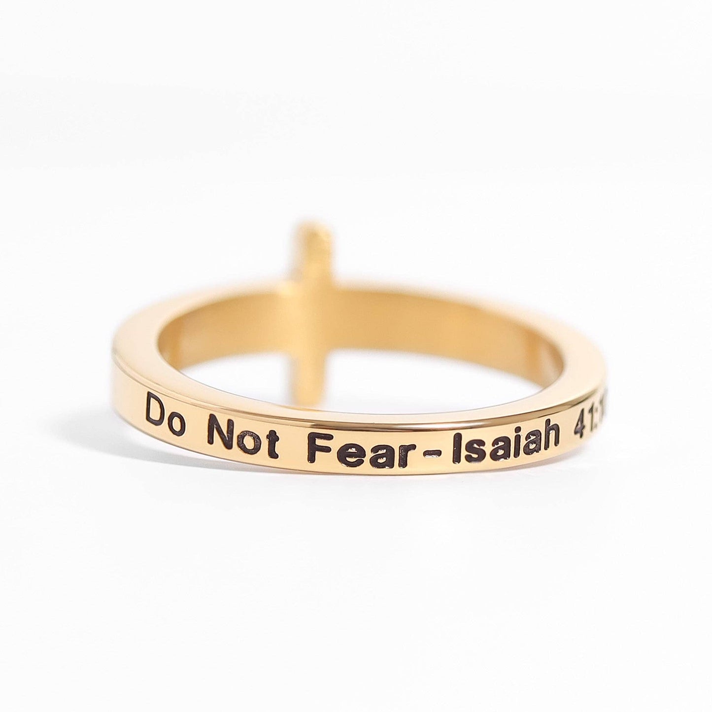18K Gold PVD Engraved CZ Cross Stacking Ring