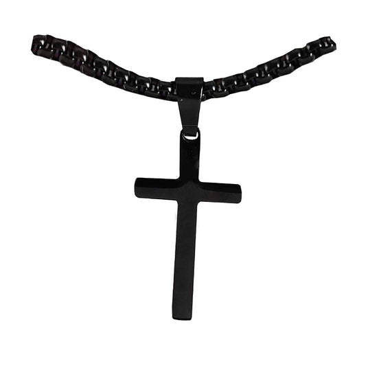 Black Cross Necklace 24" Chain