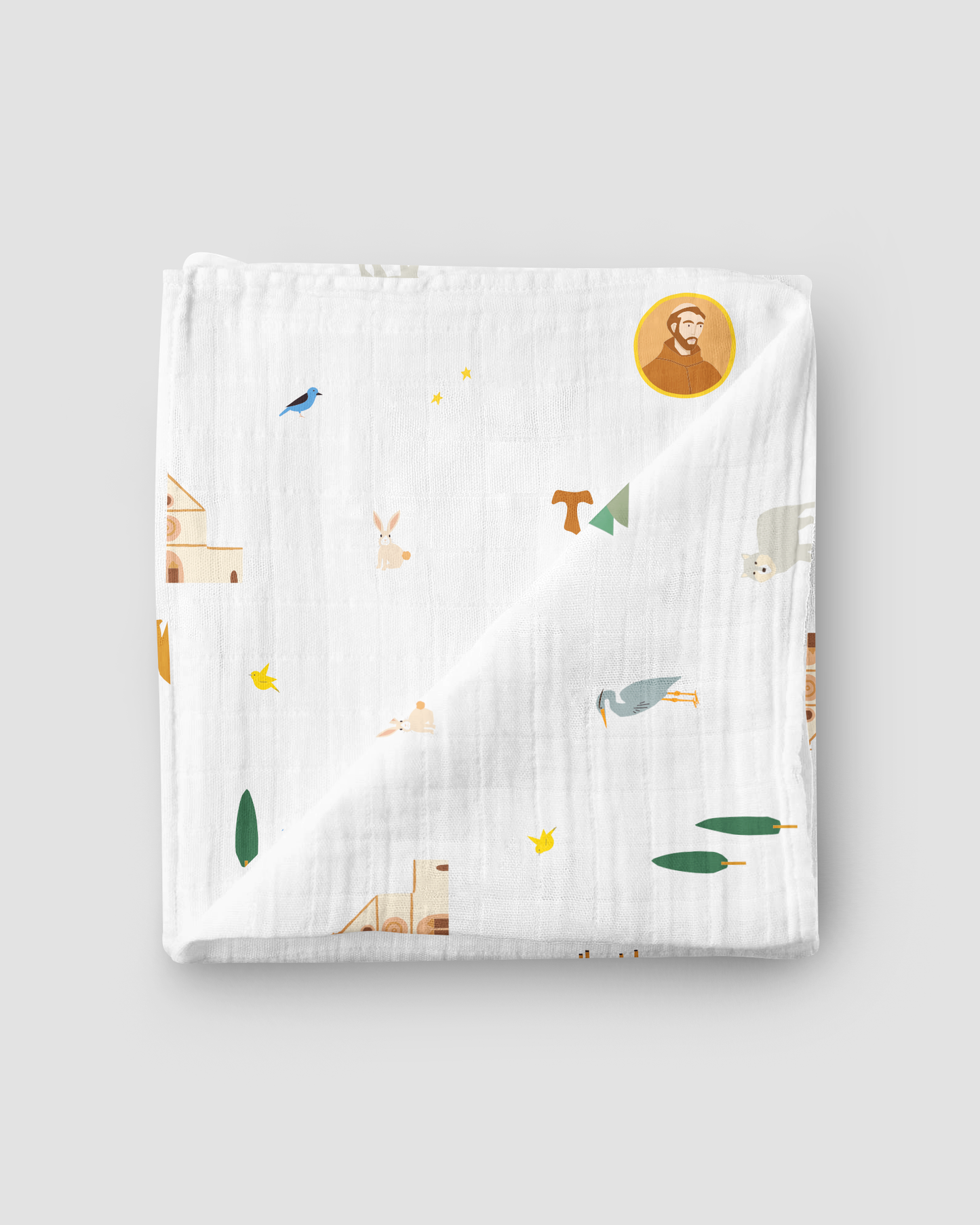 Saint Francis Muslin Swaddle Baby Blanket