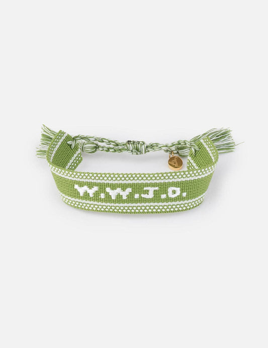 Green WWJD Embroidered Bracelet