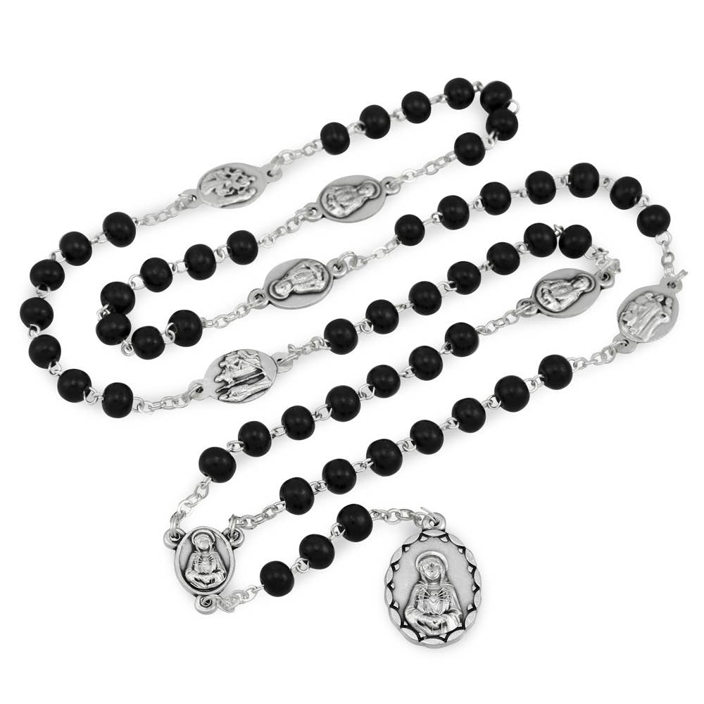 Seven Sorrows Black Wood Bead Chaplet