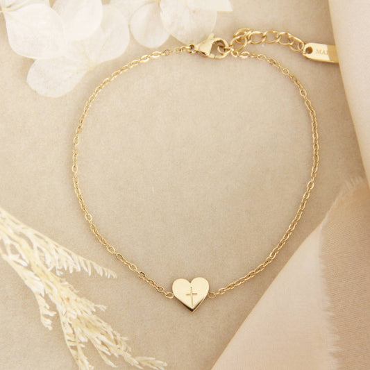 Tiny Heart Cross Bracelet