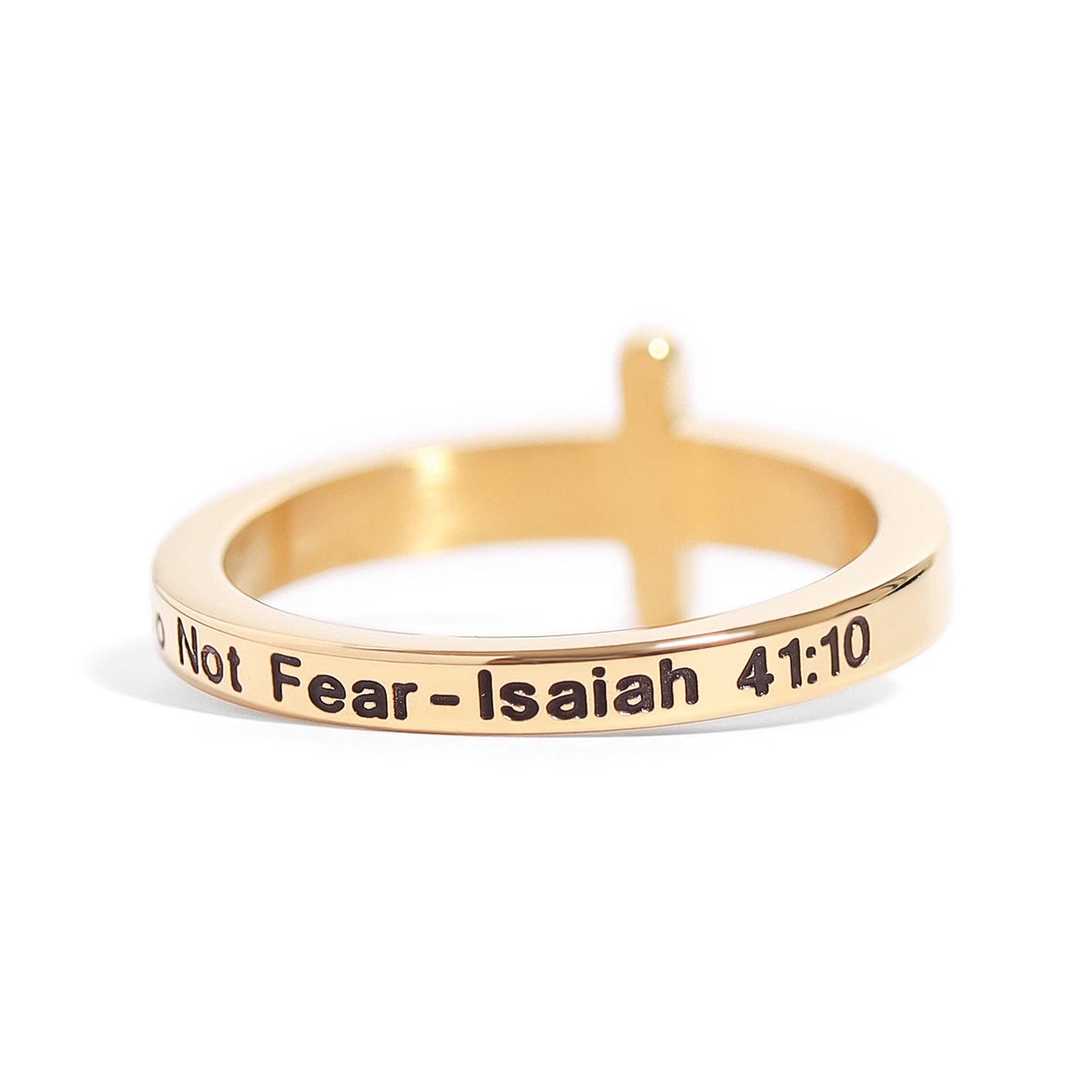 18K Gold PVD Engraved CZ Cross Stacking Ring