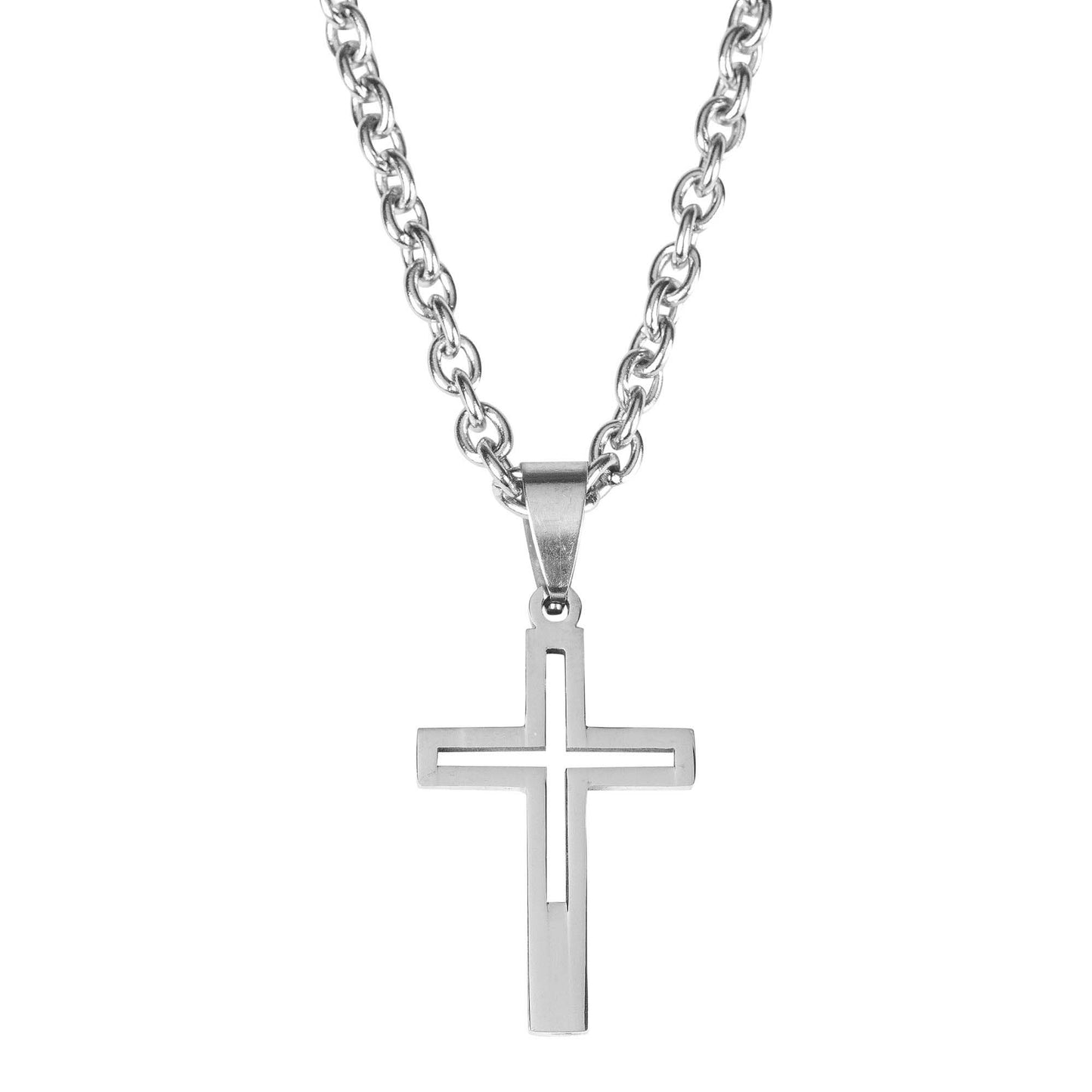 Stainless Steel Cutout Box Cross Necklace