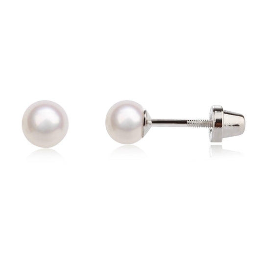 Sterling Silver Screw-Back Pearl Earrings