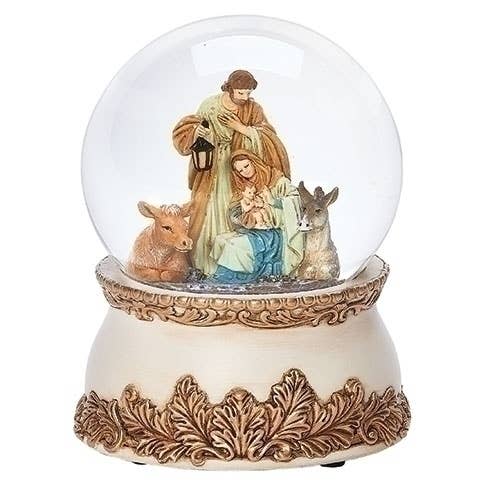 5.7"H Musical Holy Family with Animals Dome 100mm