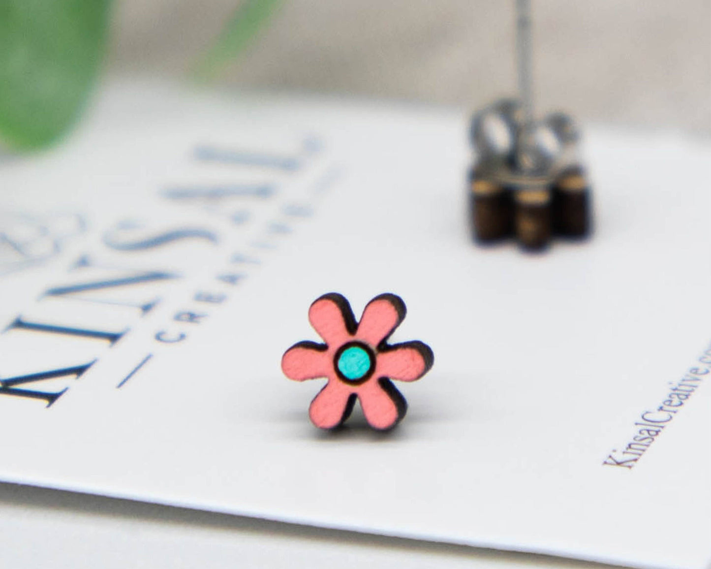 Mini Vintage Flower Wood Stud Earrings