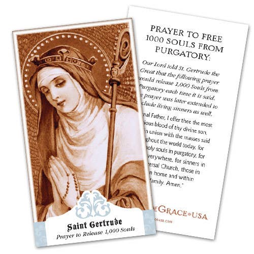 St Gertrude/Prayer to Release Souls from Purgatory Holy Card