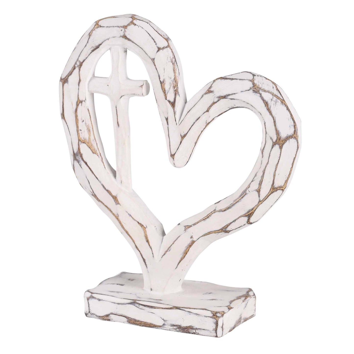 Tabletop Heart With Cross White 6H