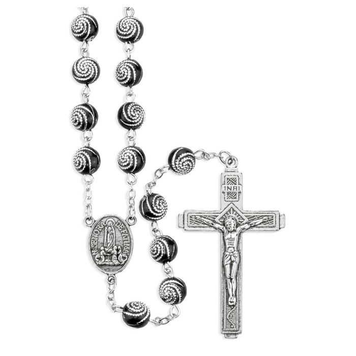 8mm Black and Silver Rosary