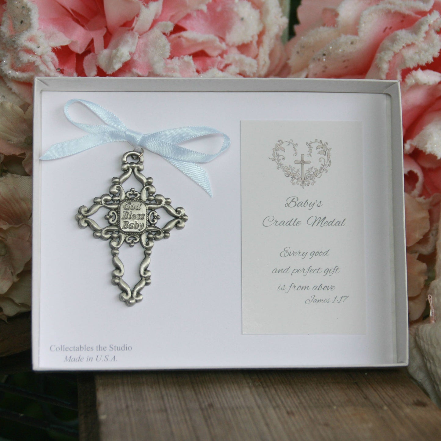 Cross Crib Medal with Blue Ribbon