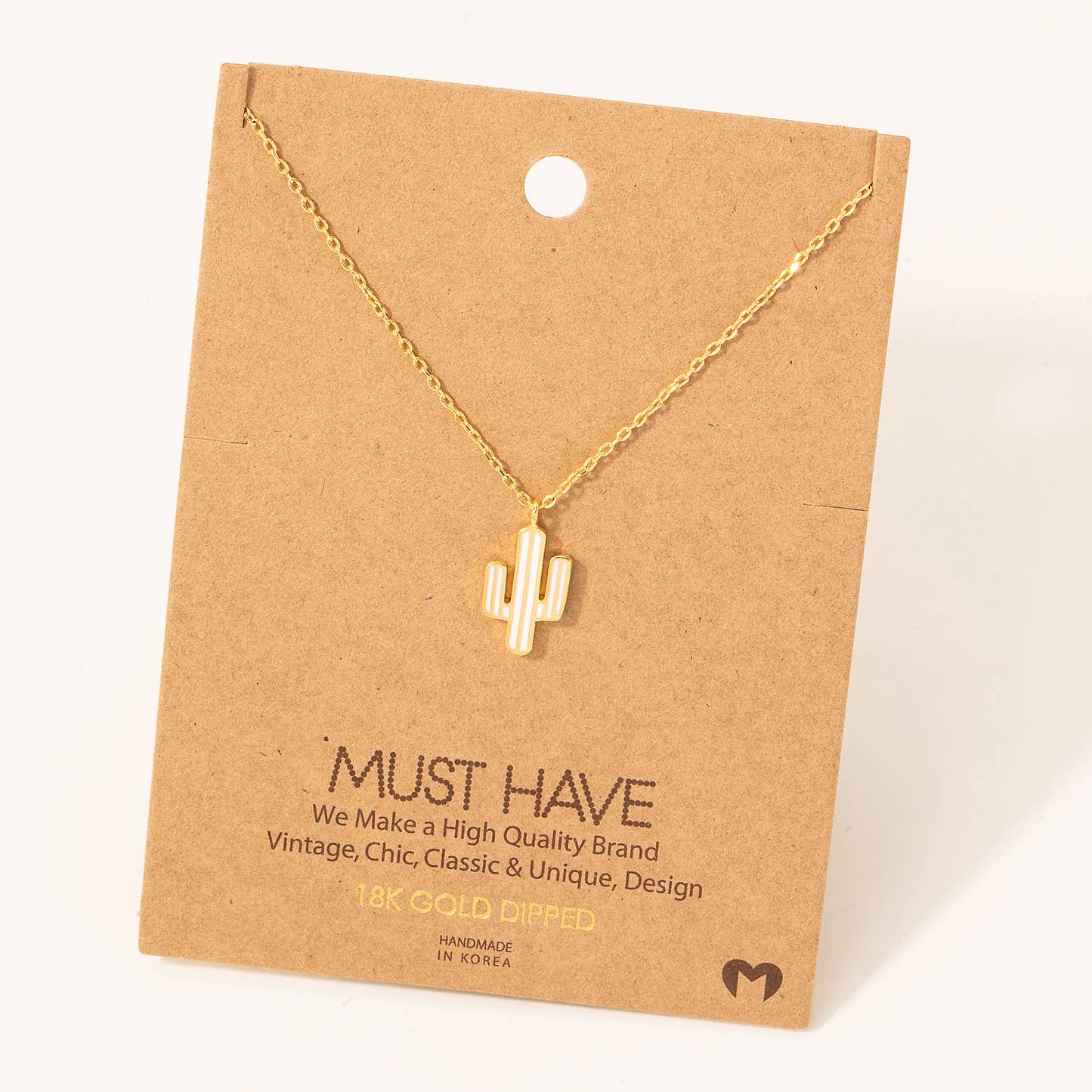 Dainty Striped Cactus Pendant Necklace