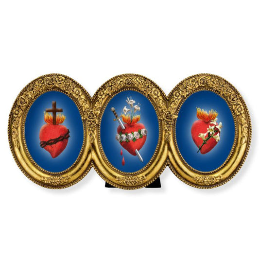 The Three Hearts Triple Oval Gold Leaf Frame with Flowered Decoration