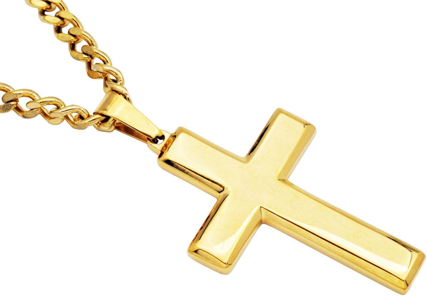 Men's Gold S.Steel Cross Pendant w/ 24" curb chain
