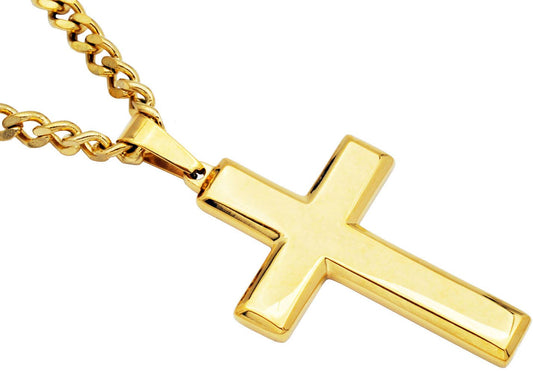 Men's Gold S.Steel Cross Pendant w/ 24" curb chain