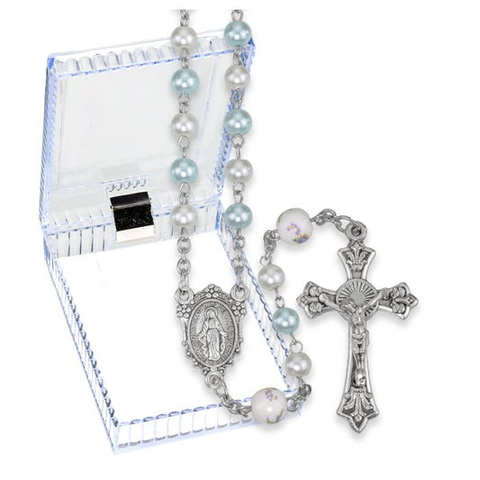 6mm Glass Blue Pearl Rosary