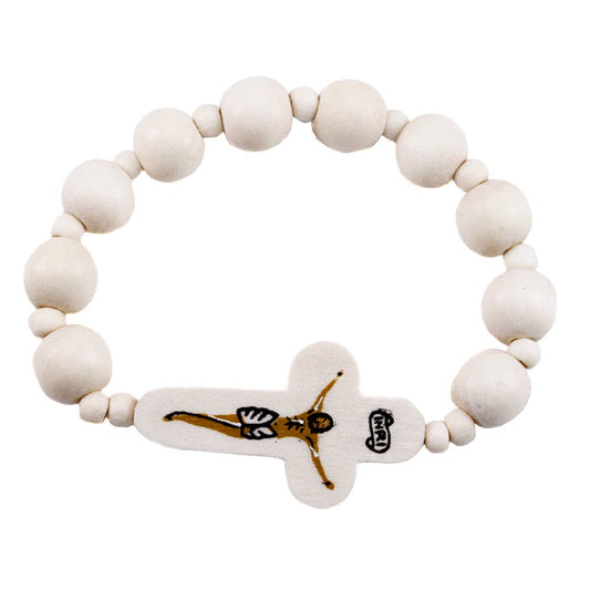 Rosary Bracelet White Wooden Beads