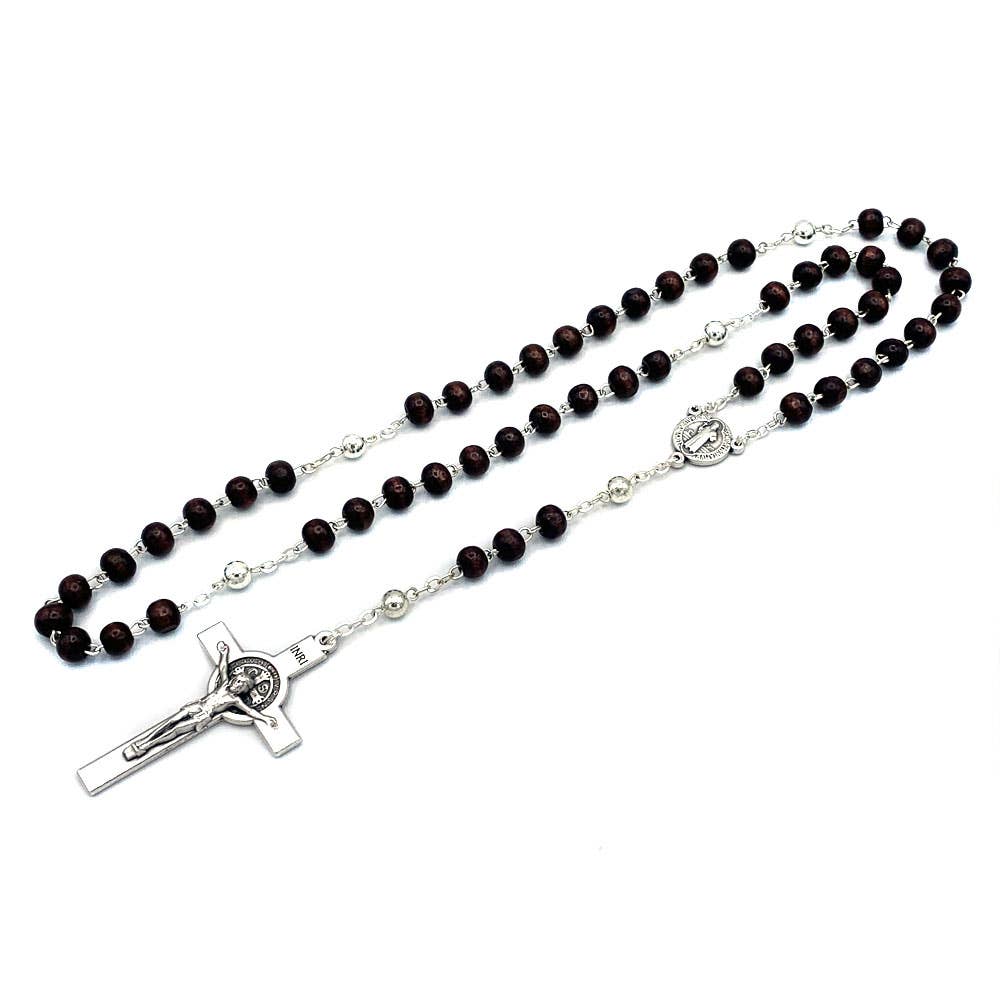 Brown Wooden Beaded St Benedict Rosary