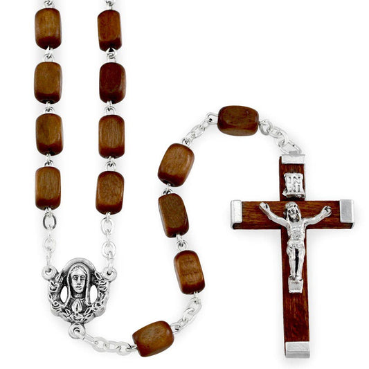 Rosary Rectangular Wood Beads Wooden Crucifix