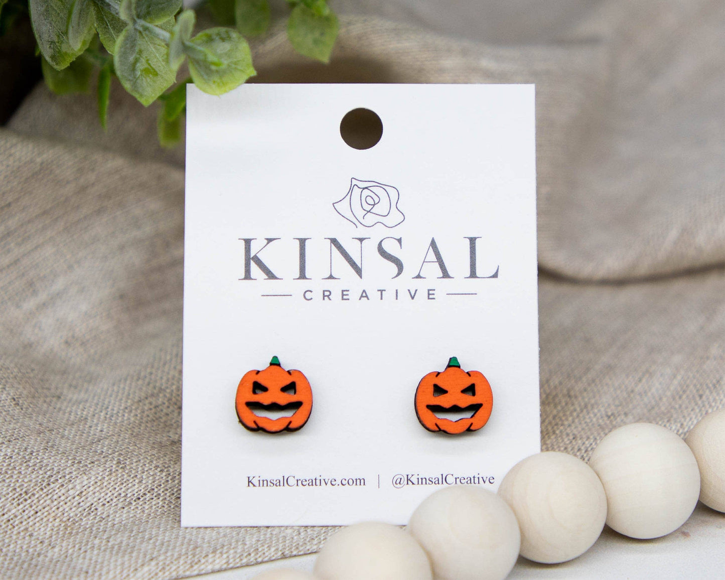 Jack-O-Lantern Wood Stud Earrings