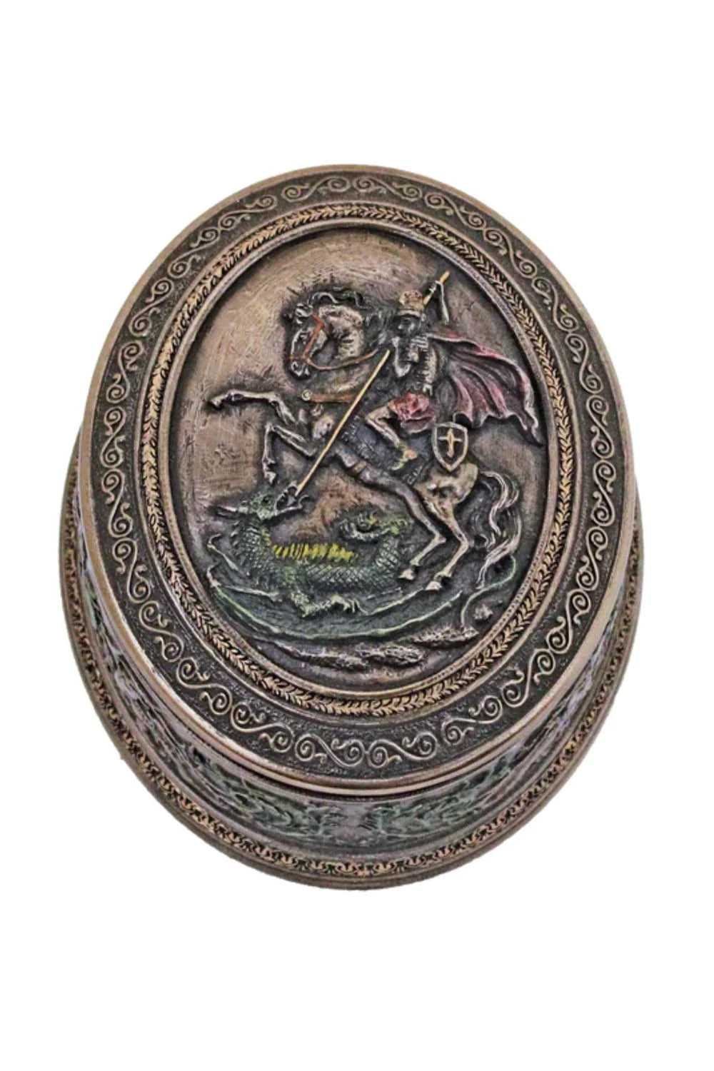Oval St. George Box in Cold Cast Bronze 3x5x2"