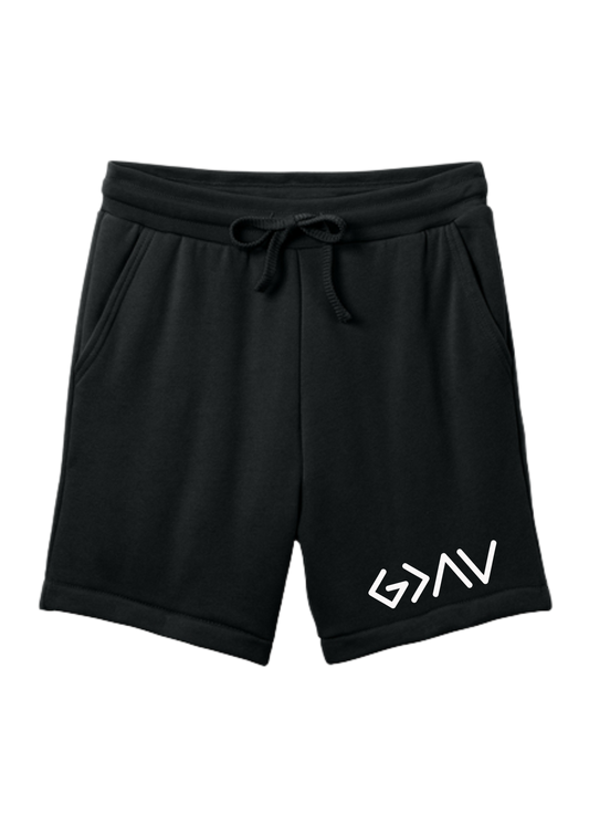 God Is Greater Black Sponge Fleece Shorts