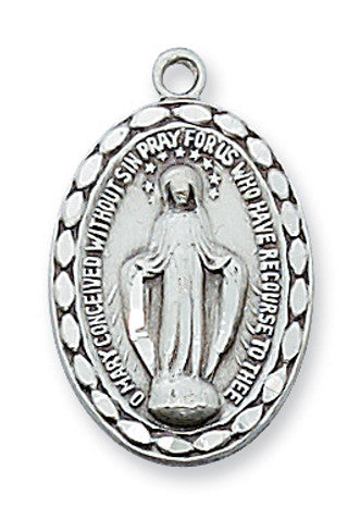 Sterling Silver Miraculous Medal 18" Stainless Chain