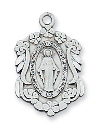 Sterling Silver Miraculous Medal 18" Stainless Chain