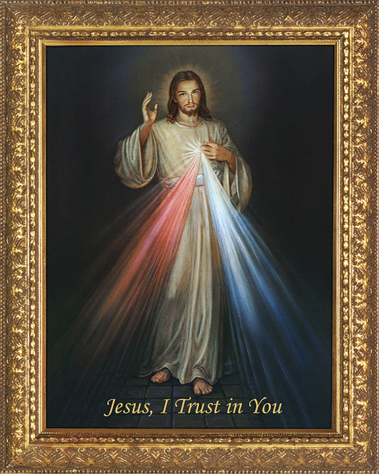 Divine Mercy Canvas - Ornate Gold Framed 8"x10"