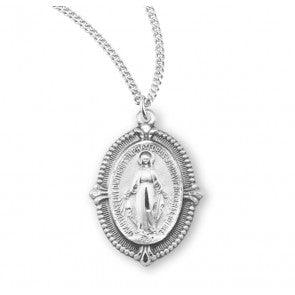 Miraculous Medal sterling beaded  18"ch