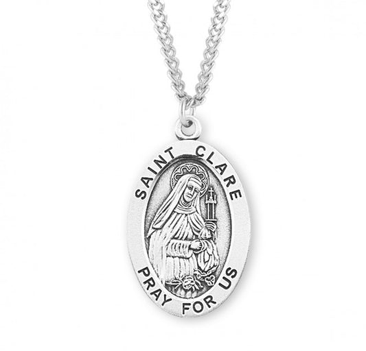 Patron Saint Clare Oval Sterling Silver Medal