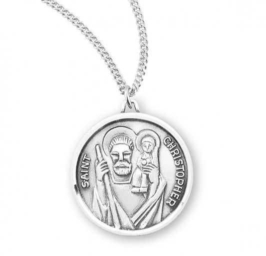 Saint Christopher Round Sterling Silver Medal