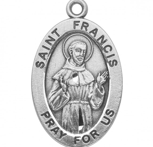 Patron Saint Francis Assisi Oval Sterling Silver Medal