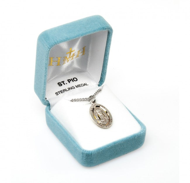 Sterling Silver Oval St Pio 20" Chain
