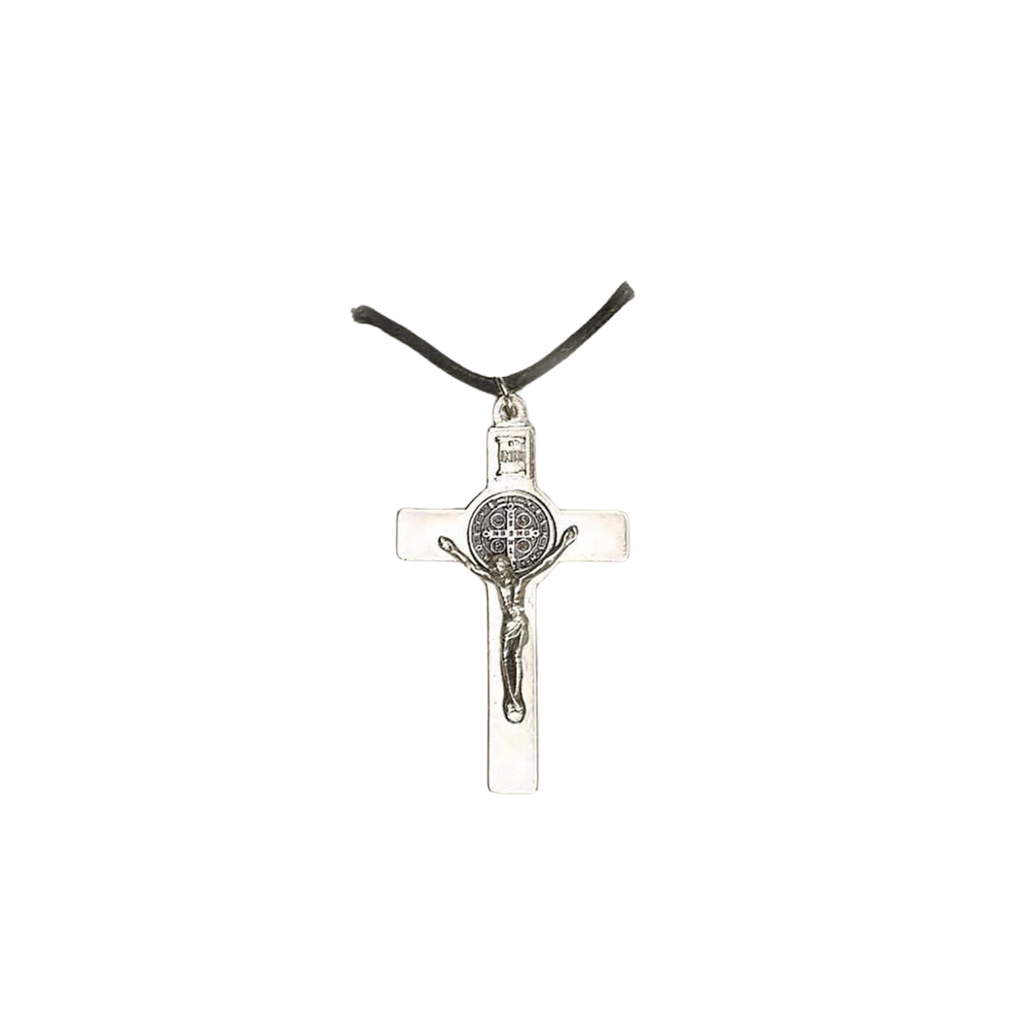 St. Benedict Silver Tone Crucifix Necklace 2"