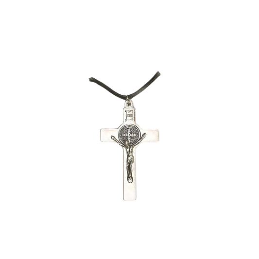 St. Benedict Silver Tone Crucifix Necklace 2"