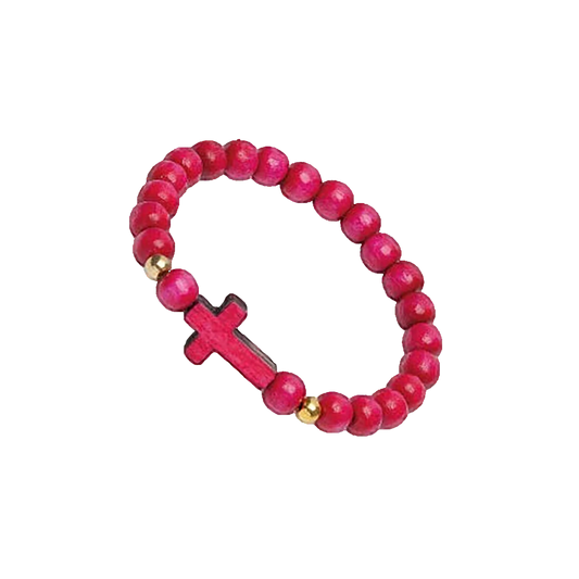 Children's Pink Wood Cross Bracelet
