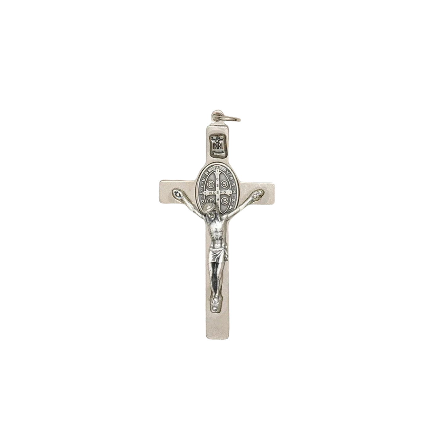 St. Benedict Silver Tone Crucifix Necklace 3"