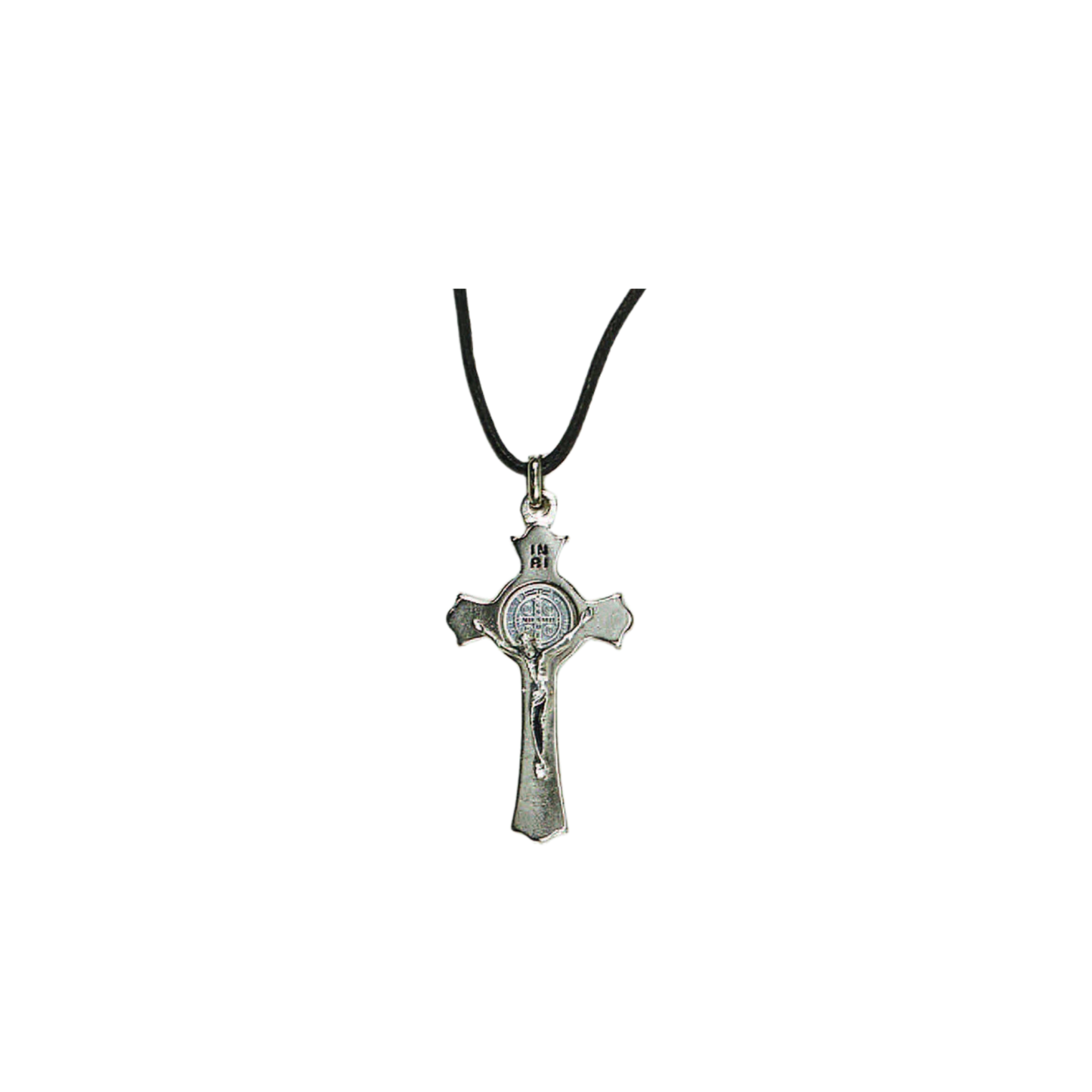 St. Benedict Silver Tone Crucifix Necklace 2"