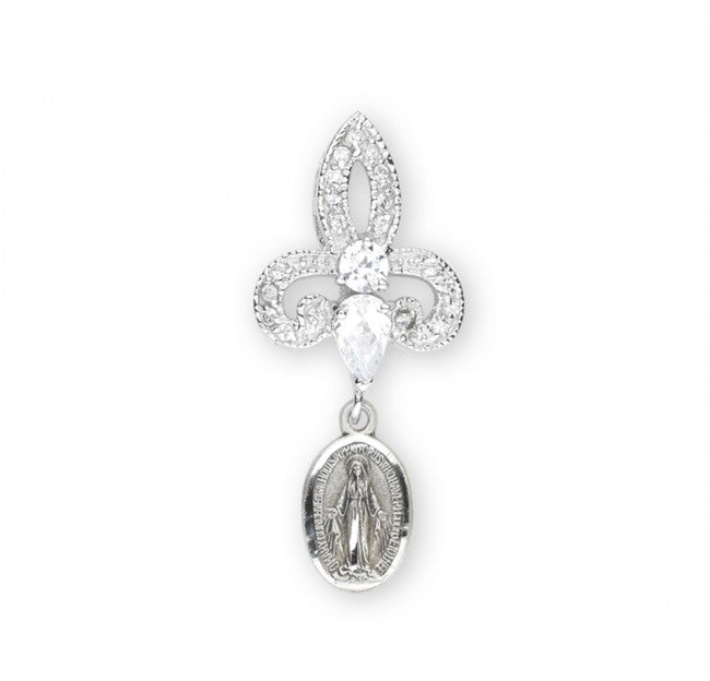 Sterling Silver Miraculous Medal with Cubic Set Zirconias