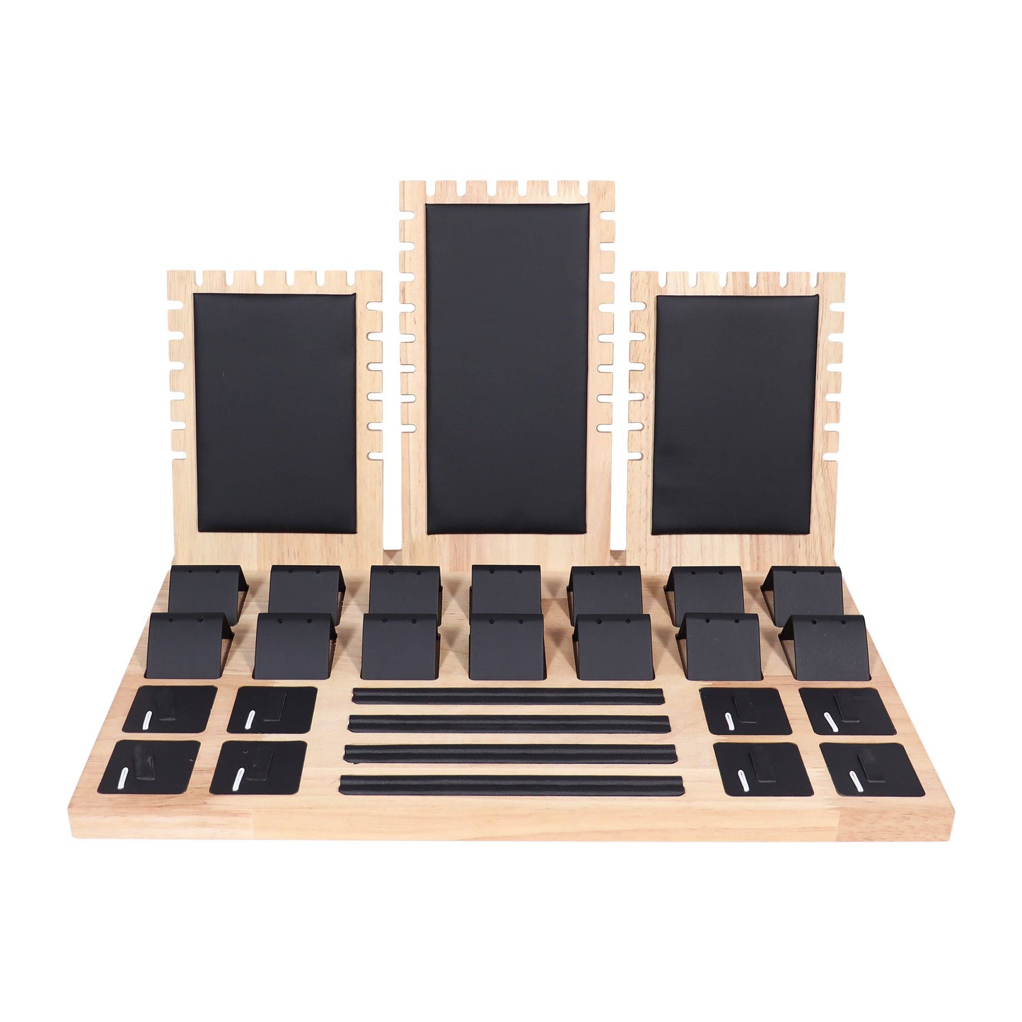 Natural Wood & Leather Necklace, Ring, Earring, and Charm Jewelry Set Display