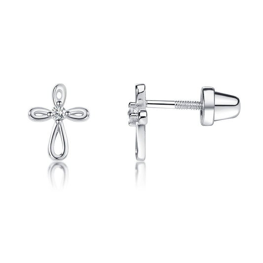 Sterling Silver Screw-Back Cross Earrings