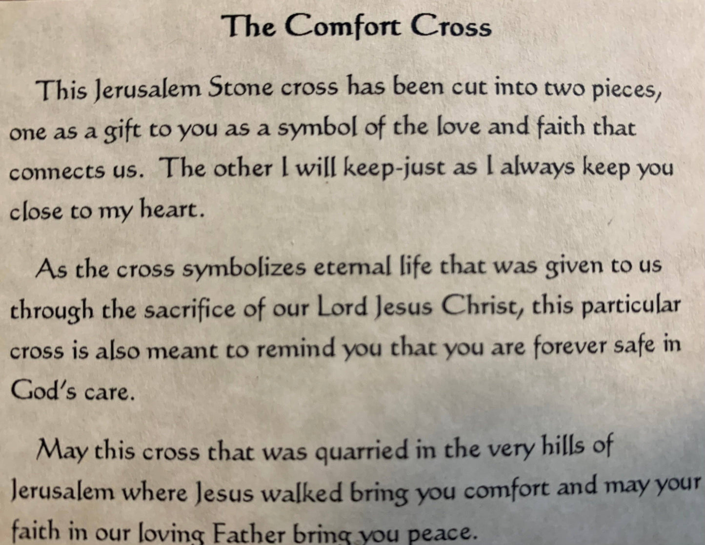 Jerusalem Stone Comfort Cross with Crucifix