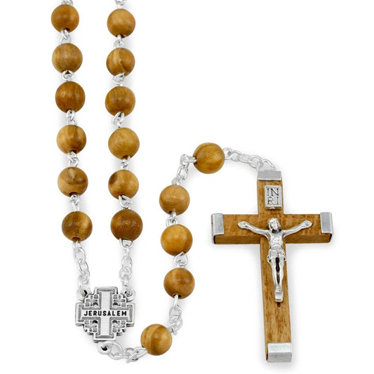 Olive Wood Rosary with Jerusalem Cross