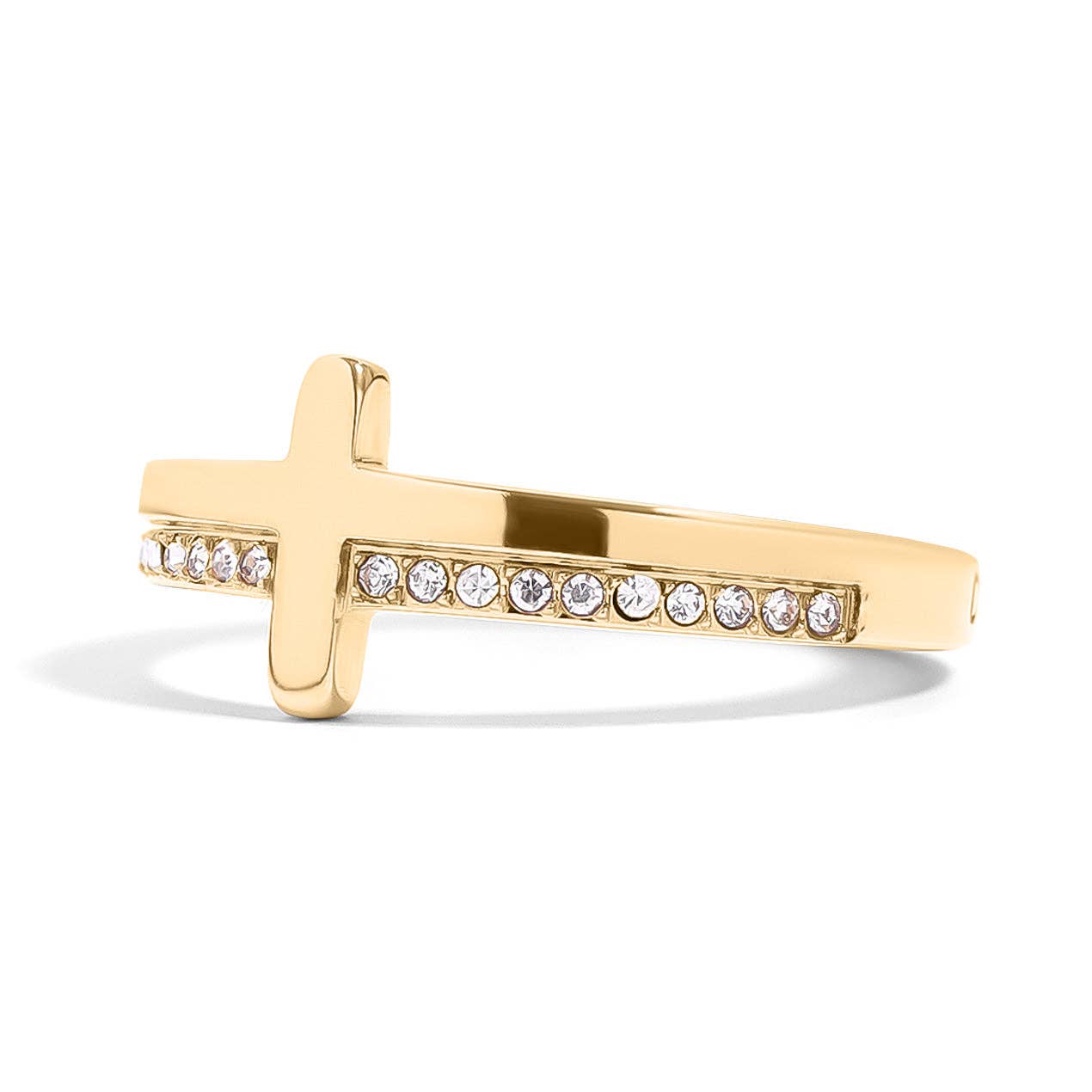 18K Gold PVD Engraved CZ Cross Stacking Ring