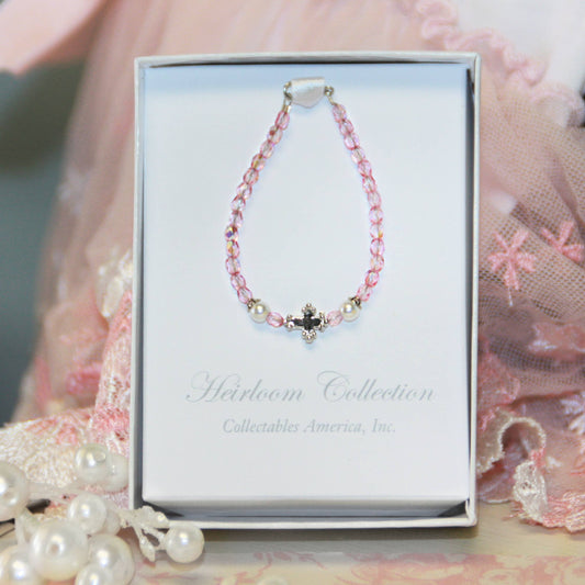 Sweet Cross Pink Crystal Infant  Bracelet